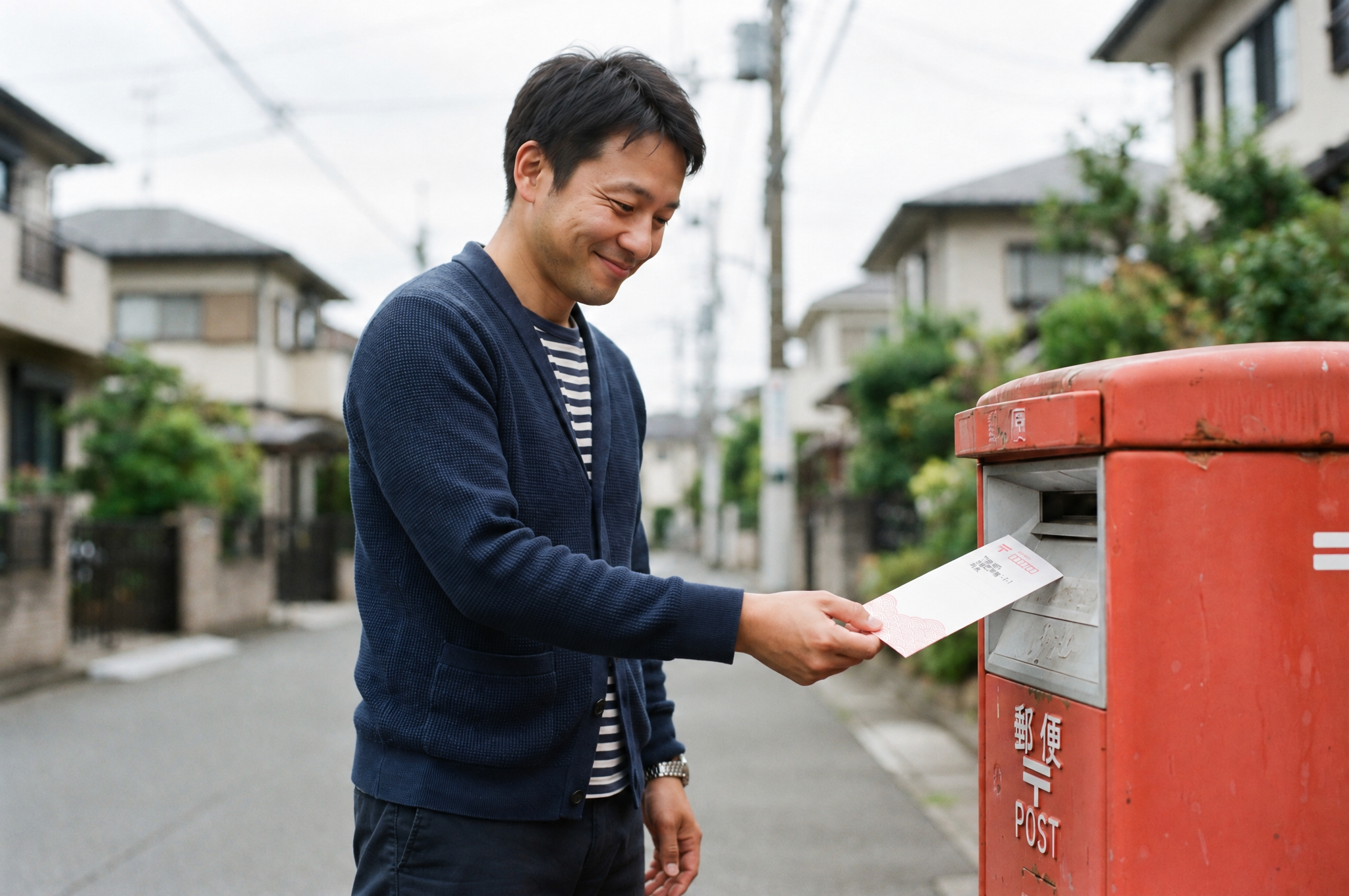 返送封筒をポストに投函する様子